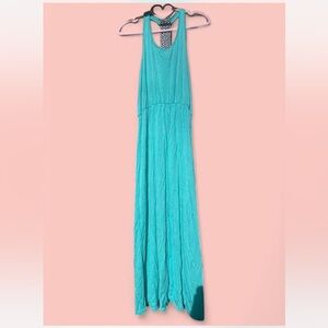 blue dress with black and white racer back